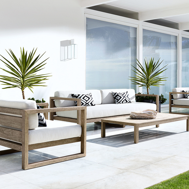 Sofá de patio para exteriores, conjunto de muebles de jardín impermeables y resistentes al sol, muebles de terraza para villa de madera de teca anticorrosión.