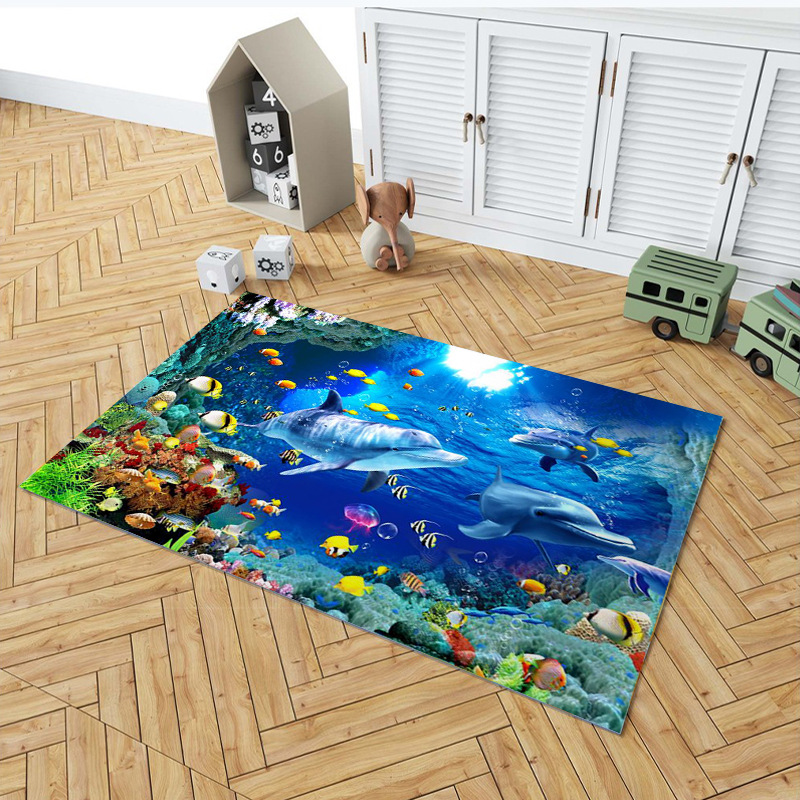 Cross-border Cartoon Visual Carpet Home Living Room 3d Dolphin Game Floor Mat Children's Room Crawling Carpet Bedside Floor Mat