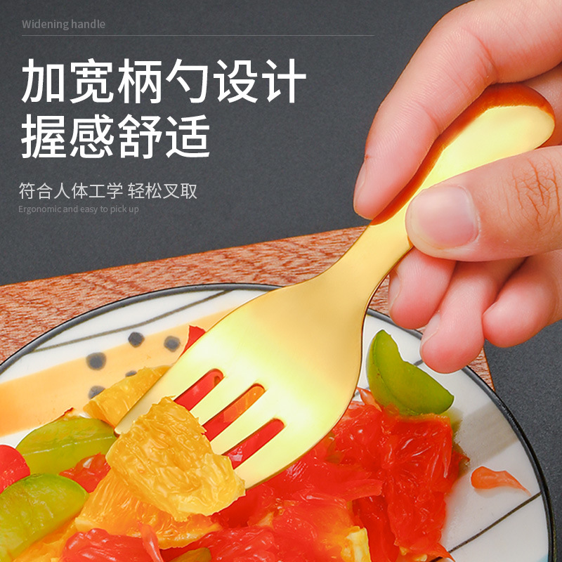 Creativo 304 cuchara de bebé de acero inoxidable mango corto tenedor cuchara traje de postre dorado cuchara tenedor helado cuchara niños vajilla