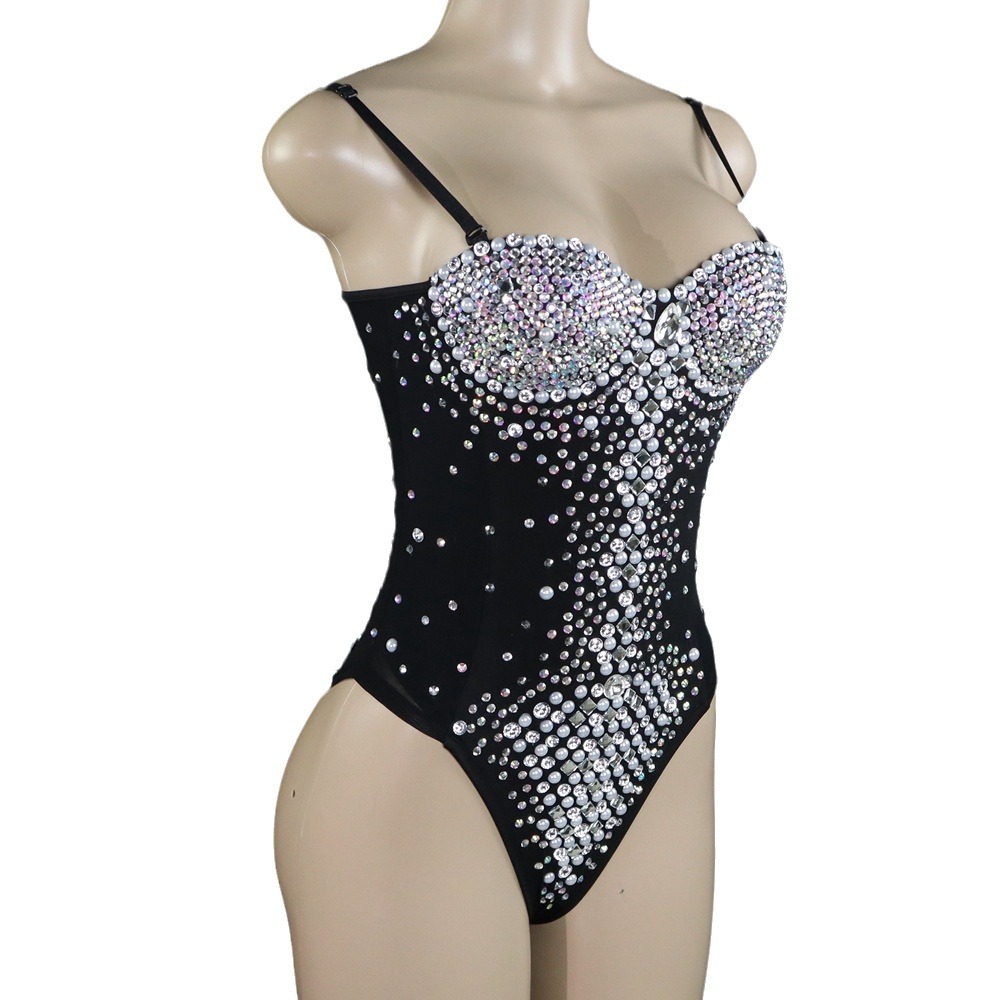 Γυναικεία Ρούχα STOCK τραγουδίστρια DJDS σέξι δικτυωτή πολυτελής ολόσωμη φόρμα με διαμάντια, τρίγωνο με ψηλό πιρούνι, κοστούμι σκηνής_voghion.com