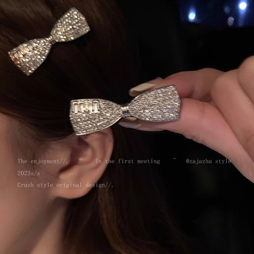 Glitter!  y2k star bow hair clip for women small and exquisite high-end feeling side bangs clip one-line clip