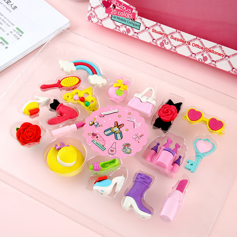 Caja de regalo de princesa encantadora borracha empaquetada en casa, modelado cambiado limpio, estudiantes de papelería de aprendizaje