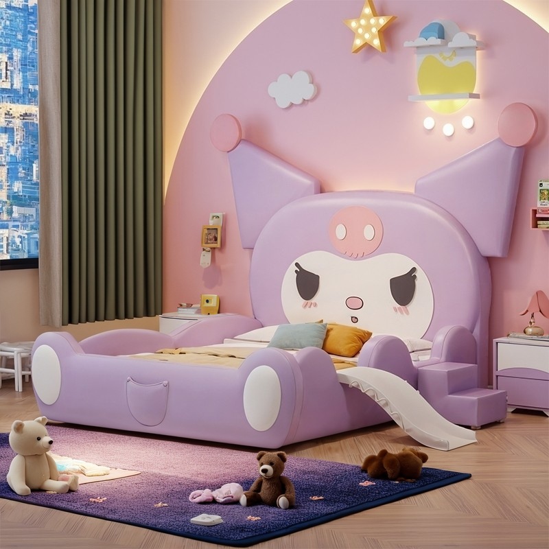 Cama infantil moderna minimalista para niñas cama princesa red 1m5 adultos dibujos animados púrpura Kulomi con valla deslizante