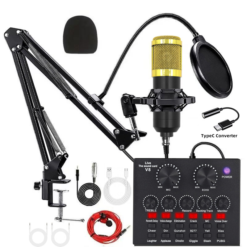 bm800 oro + v8 + conjunto de conversión typec + auriculares