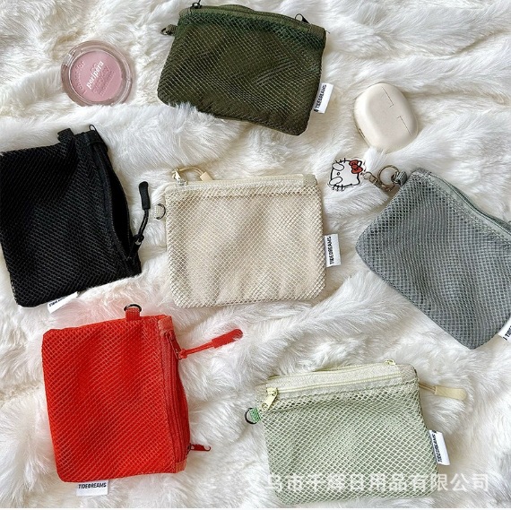 Japanese Double Zipper Bag Storage Bag Breathable Storage Bag Travel Portable Small Storage Bag Mesh Bag Recycled Polyester Fiber