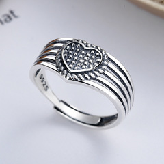 Cloud Tide Studio 925 Pure Silver Vintage Tarnished Thai Silver Heart Multi-layered Openwork Personalized Trendy Instagram Style Ring