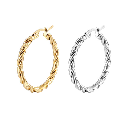 Elegant European and American Style Stainless Steel Round Earrings, Unique Design, Personal Trendy Women's Titanium Steel Twisted Wire Earrings, Geometric Accessory