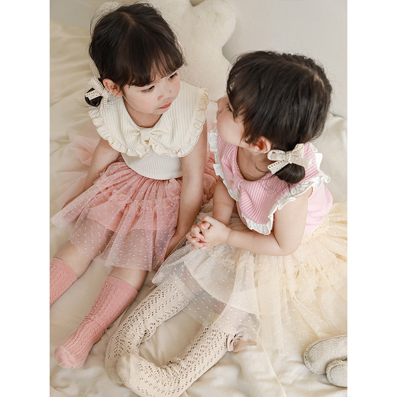 Qiududo niños lindos arco grande collar chaleco verano 2024 nuevas niñas lindo bebé chaleco fino