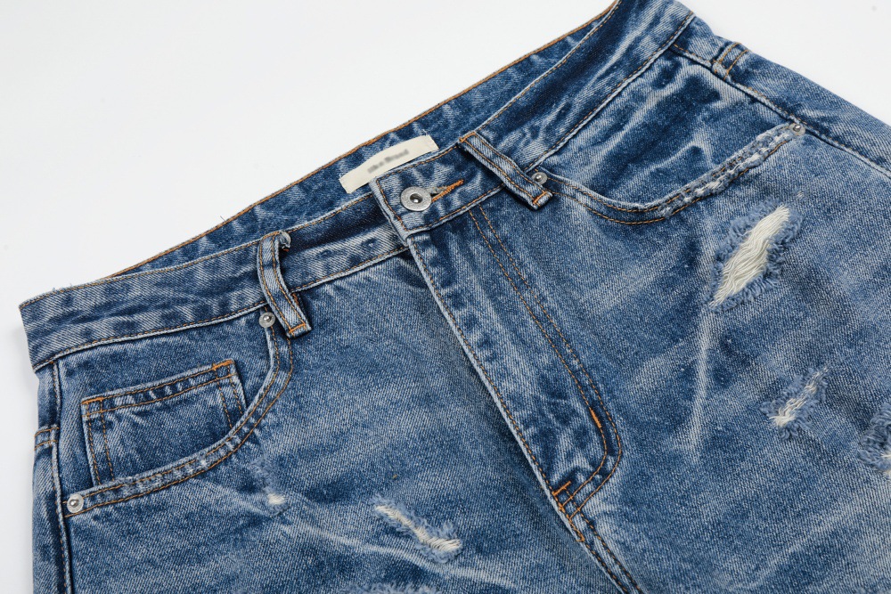 Men's High Street Trendy Ripped Washed Distressed Jeans Loose Fitting Casual Straight Leg Versatile Wide Leg Pants_mkmklike.com