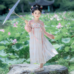 女童25年新款春秋汉服连衣裙宝宝中国风裙子古风襦裙公主仙女刺绣