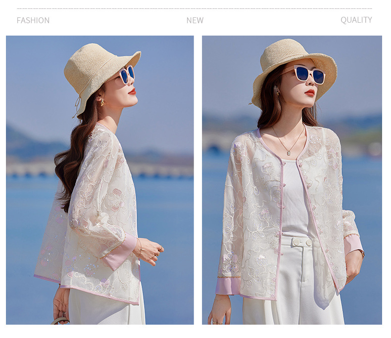 Áo cardigan nữ tay dài thêu hoa cổ tròn phối nút — Màu hồng, màu mơ chi tiết 12