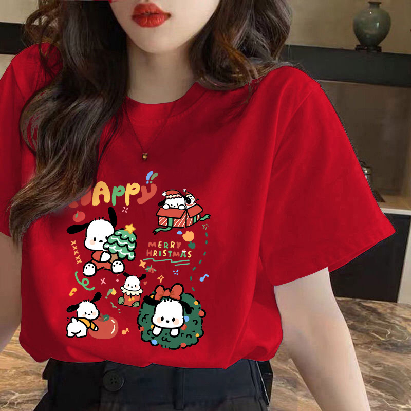 Red Pure Cotton Short-Sleeved T-Shirt for Women 2025 New Christmas Atmosphere Inner Layering Shirt T-Shirt Western Style Top Red Pure Cotton Short-Sleeved T-Shirt for Women 2025 New Christmas Atmosphere Inner Layering Shirt T-Shirt Western Style Top