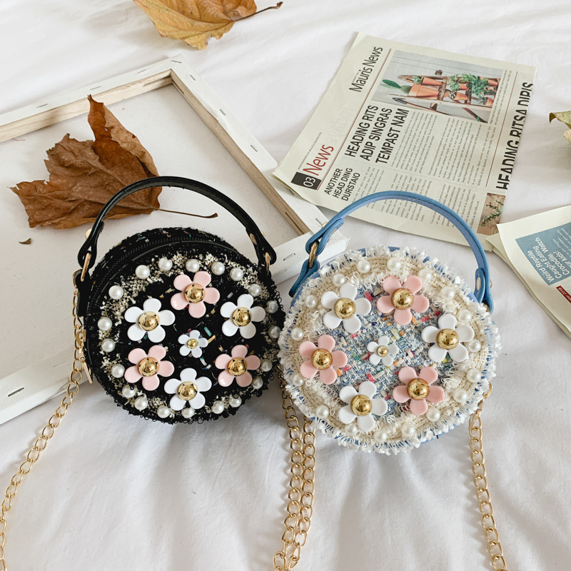 Foreign Trade Export Popular Baby Decorative Bag Autumn and Winter Creative New Woolen Flower Fresh Children's Small Round Bag Wholesale
