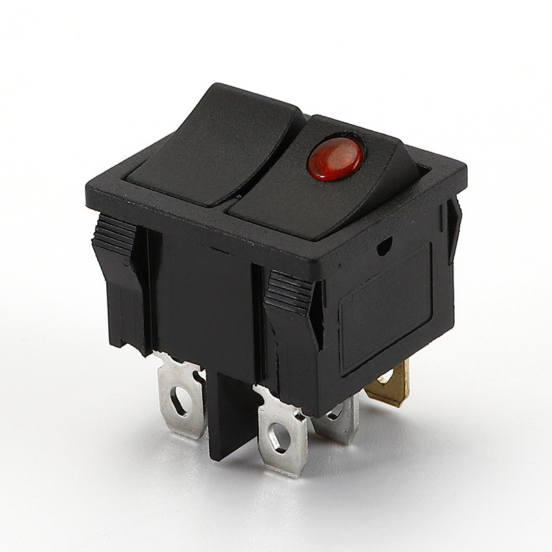 KCD1双联24V-12通用LED灯KCD1双联猫眼带灯单按键复位5脚翘板开关