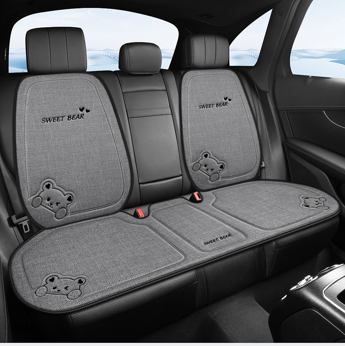 Car Seat Cushion for All Seasons, Linen Cartoon Rear Seat Cushion, Single-Piece Seat Cover for Women