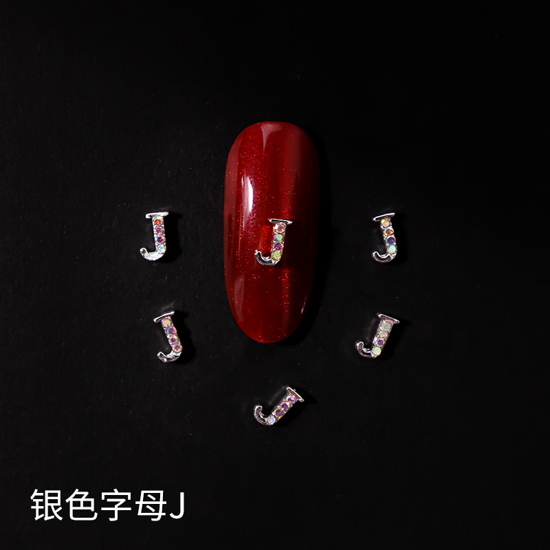 Nueva LZ manicura 26 letras aleación joyería estilo japonés Internet celebridad plata letras manicura joyería clavo Taladro