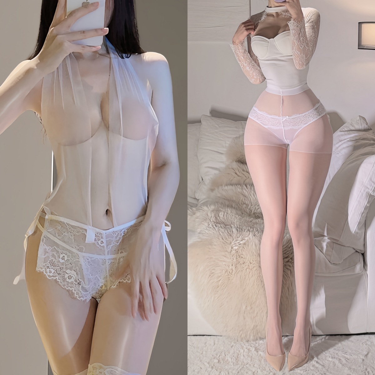 흰색 + 흰색 팬티 스타킹