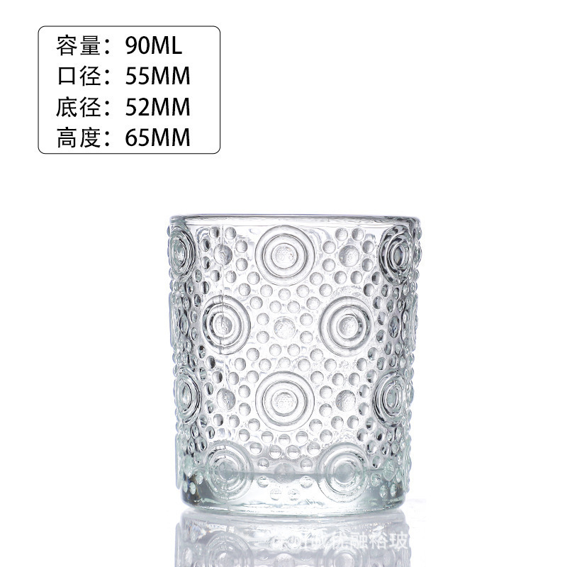 メーカー卸売エンボス加工透明ガラスキャンドルカップ小さな燭台カップ家庭用レトロなアロマセラピー雰囲気装飾品|undefined