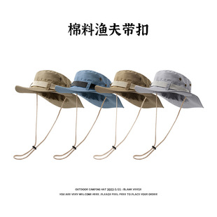Western cowboy drawstring fisherman hat men's and women's summer vacation sunscreen sun hat breathable large eaves mountaineering fishing hat