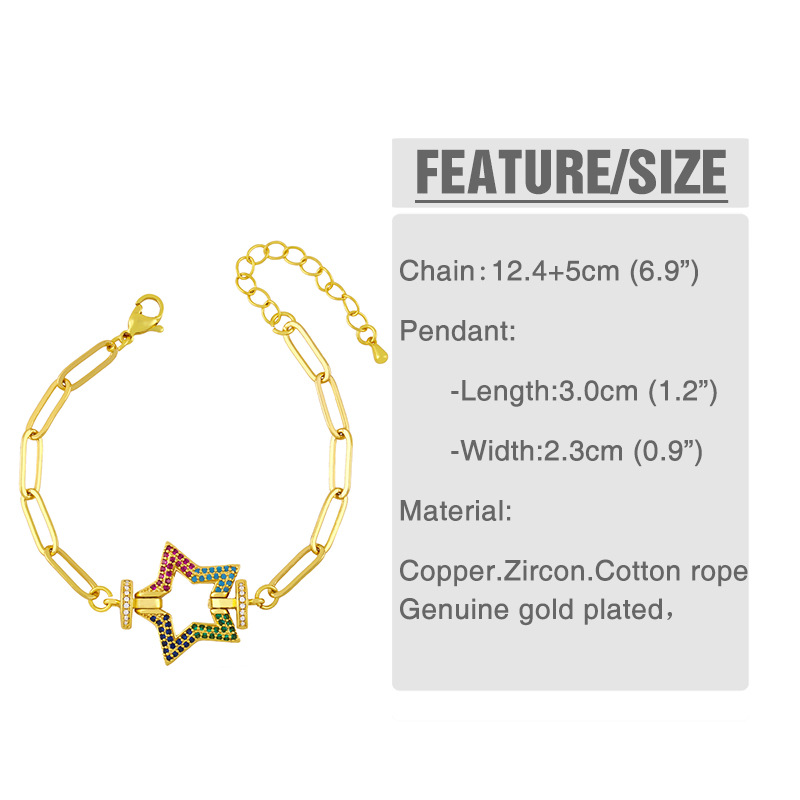 Hip-hop Jewelry Fashion Micro-inlaid Color Zircon Round Star Heart Bracelet display picture 7