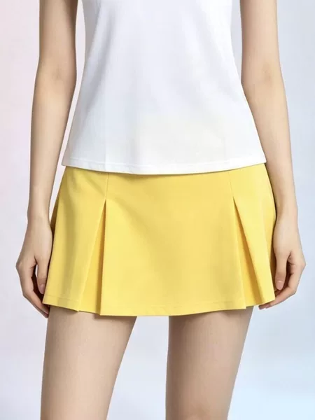 Yellow pleated sports mini skirt for women, spring/summer tennis skirt, anti-exposure, quick-dry, casual running and fitness skirt
