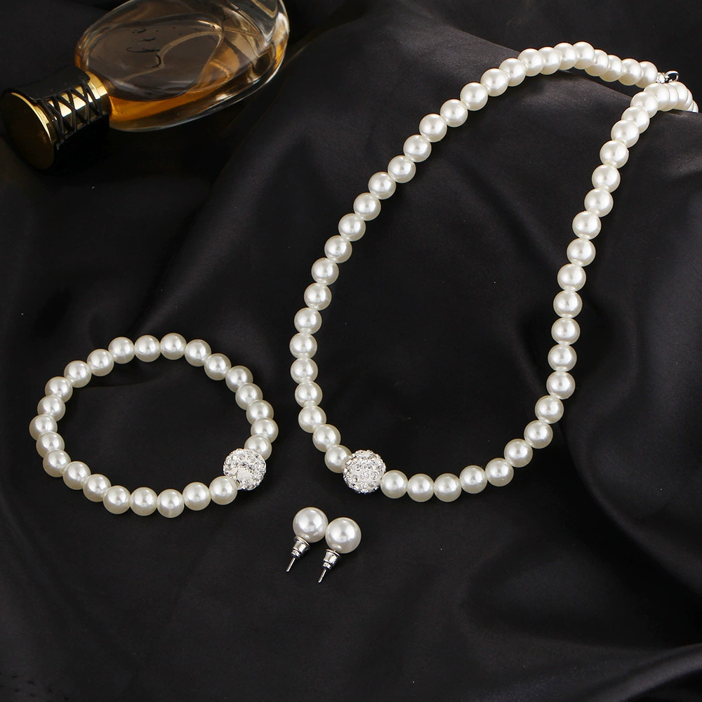 Мод necklace из жемчуга, браслет, цепь, комплект для невесты, аксессуар, корейский стиль, 3 предмета, свадебные аксессуары