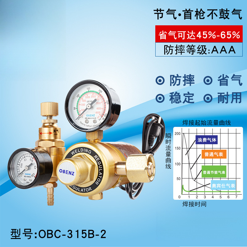 奥宾仕二氧气化碳气表减压阀双压阀压力表节能省气36V220V 315B-2
