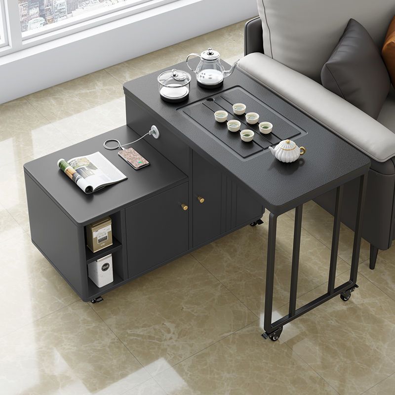 Mesa de té móvil mesa de té de doble propósito oficina multifuncional coche de té doméstico con ruedas mesa de oficina de piedra negra simple