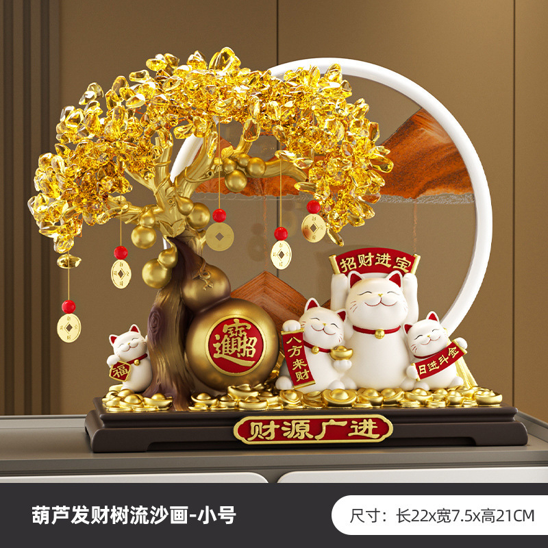 フォーチュンツリー流砂絵画ラッキーキャットオーナメントオープニングギフトフロントデスク新店舗ライト高級ハイエンドリビングルーム新築祝いの装飾|undefined