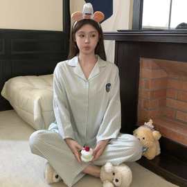 YUXIU【乐园派对-唐老鸭】秋冬睡衣女纯棉亲肤舒适卡通条纹两件套