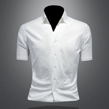 同款欧洲站衬衫男装短袖夏季新款韩版修身潮流感商务休闲白色