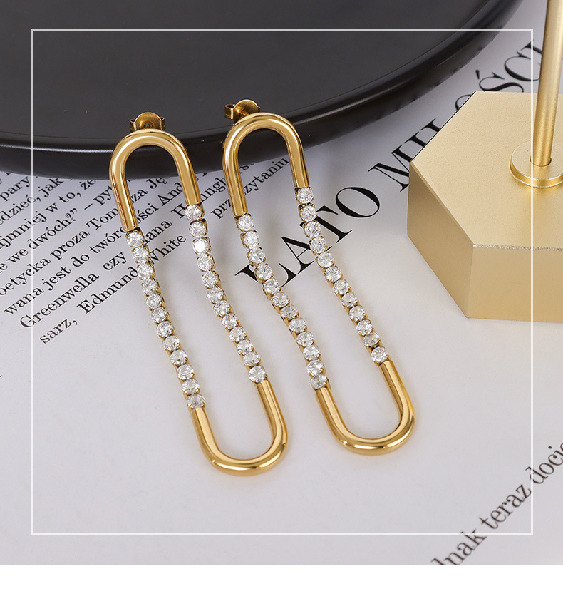 Fashion Temperament Geometric U-Shaped Zircon Titanium Steel Earrings_colorza_1