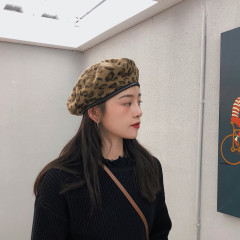 レトロなファッションの皮の辺の豹の紋様のベレーの帽子の秋冬の女性の香港風の個性の毛の画家の帽子