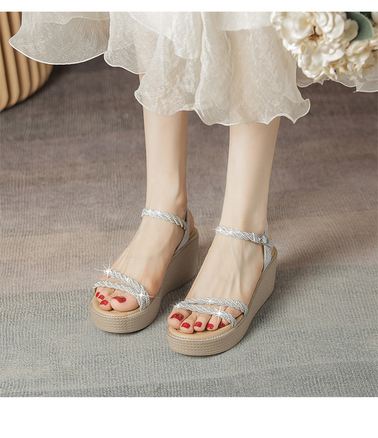 Sandal đế xuồng quai ngang nữ phong cách tiên nữ, gót cao 9 cm — M568 màu sâm panh chi tiết 19