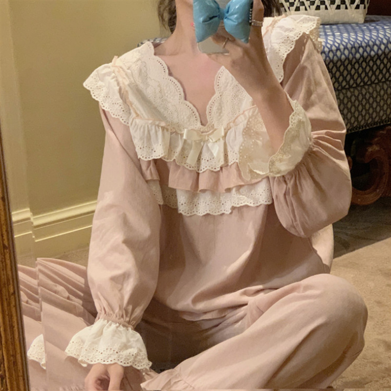 Corea del Sur ins Otoño de las mujeres de estilo coreano dulce poco suave lindo estilo princesa encaje ropa de abrigo para el hogar para las mujeres