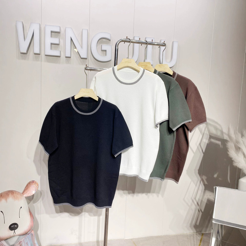 Summer Men's Round Neck Knit Short Sleeve Shirt, Casual Versatile Breathable Ice-Feel Sweater, New Model from Shenzhen Nanyou Summer Men's Round Neck Knit Short Sleeve Shirt, Casual Versatile Breathable Ice-Feel Sweater, New Model from Shenzhen Nanyou