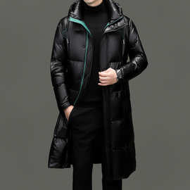 2024冬季男羽绒服青年长款新款防风防寒加厚保暖连帽休闲外套代发