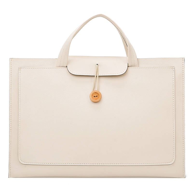 Korean Style Solid Color Minimalist Leather Laptop Bag Professional Handbag Briefcase for Women Business OL Style Document Bag 14 inch - Thumbnail 7
