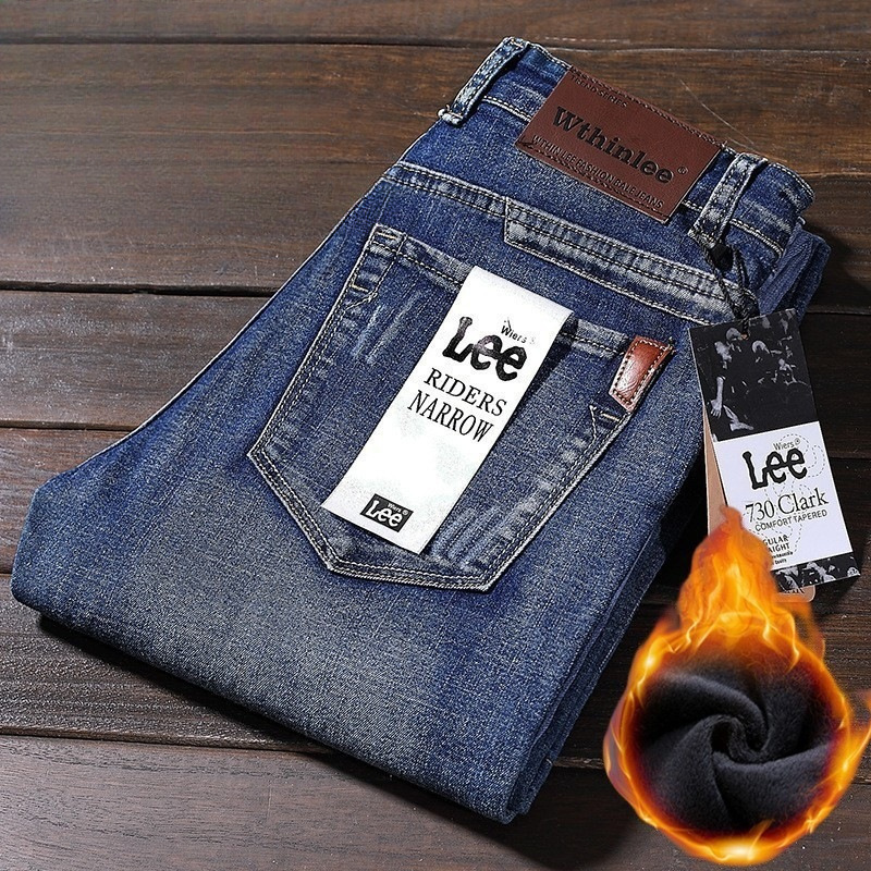 Wthin Lee Jeans Men's Autumn and Winter Fleece-Lined Pants Men's Business Straight Loose Elastic Cross-Border Men's Pants