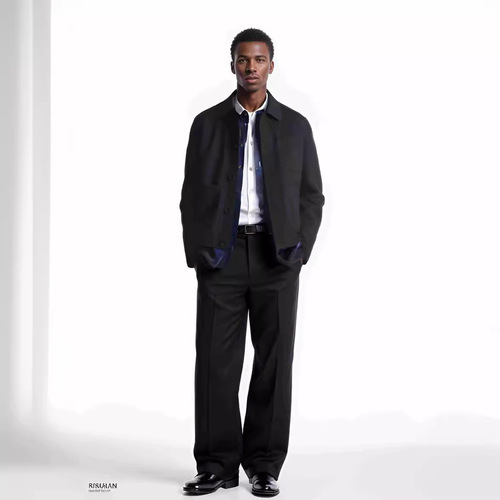 Men's Casual Stand Collar Work Jacket Outerwear for Spring and Autumn Open Top Shirt