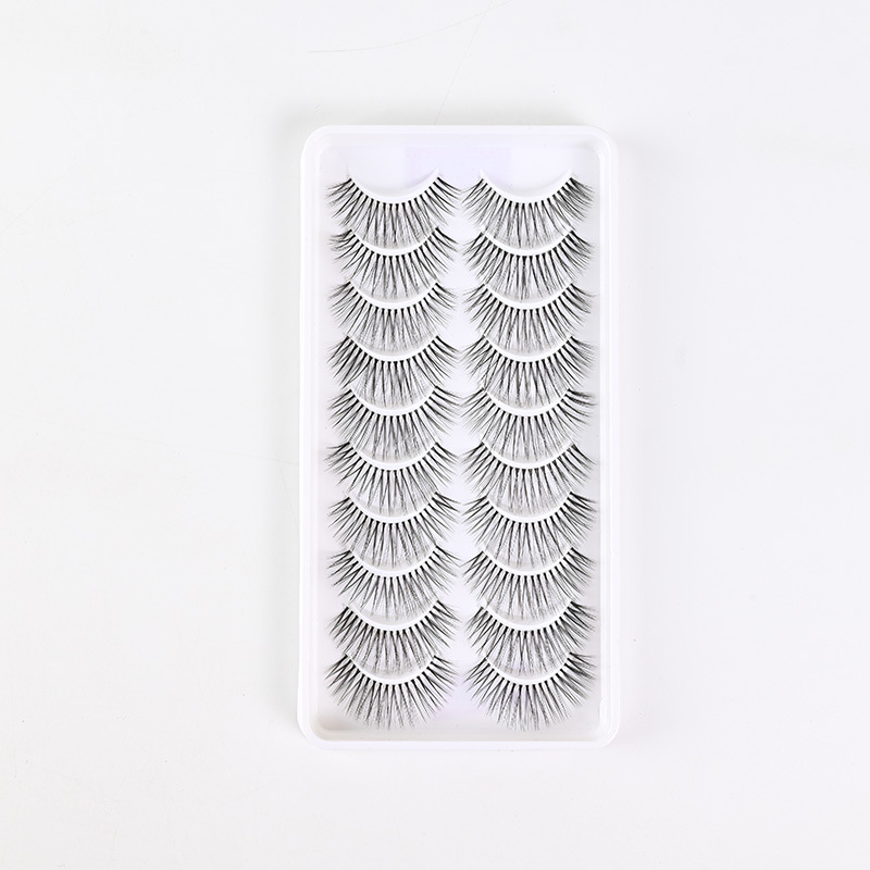 Pestañas Postizas Negras de Tallo Duro para Maquillaje de Escenario, 10 Pares, Estilo Natural y Grueso, Pestañas de Tira Completa, Venta al por Mayor, Estilo de Escenario