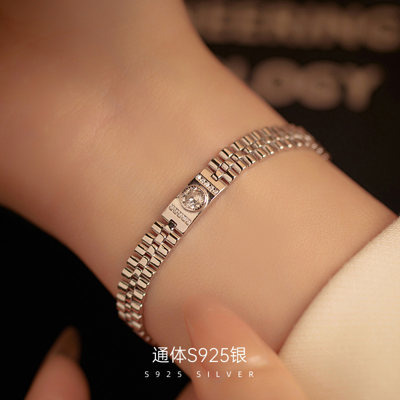 Under the banyan tree S925 silver Korean-style niche strap zircon bracelet women's simple texture men's and women's fashion fashion fashion hand jewelry