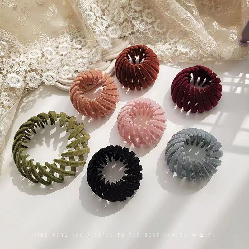 Flocado Nido de Pájaro rizador de pelo cabeza de bola medio lazo de pelo Cabeza trasera alta Cola de Caballo hebilla Otoño e Invierno artefacto perezoso accesorios para el cabello tocado image 4