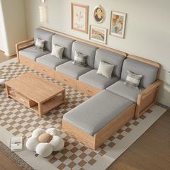 白蝋原木色実木ソファー引き出し収納物冬夏両用サイズ戸型現代シンプル家具セット