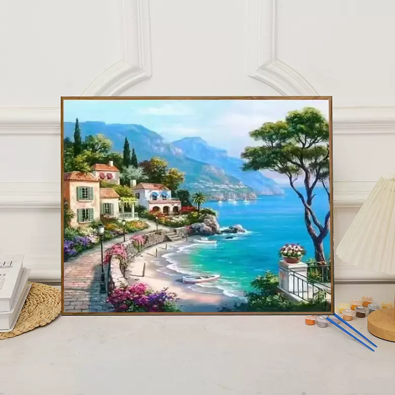 跨境工厂批发数字油画diy手工填色丙烯大幅彩底油彩画代发装饰画