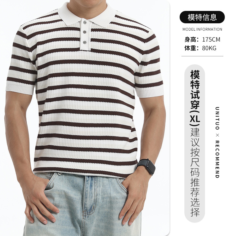 Europa y América transfronterizos hombres con solapa a rayas de hielo polo camisa de negocios casual de alto nivel Paul mangas cortas prendas de punto para hombres