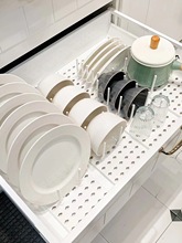 芥纯厨房抽屉碗碟收纳架碗架置物轻薄沥水多功能白色DIY分隔