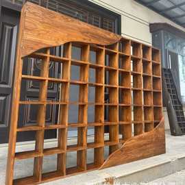 榆木博古架壁挂式古董茶杯茶叶展示架民宿复古多宝阁储物柜