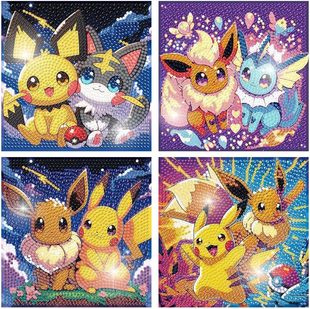 Cross-Border Exclusive Pikachu Diamond Stickers for Children's DIY Crafts, Full Diamond Pokémon Stickers