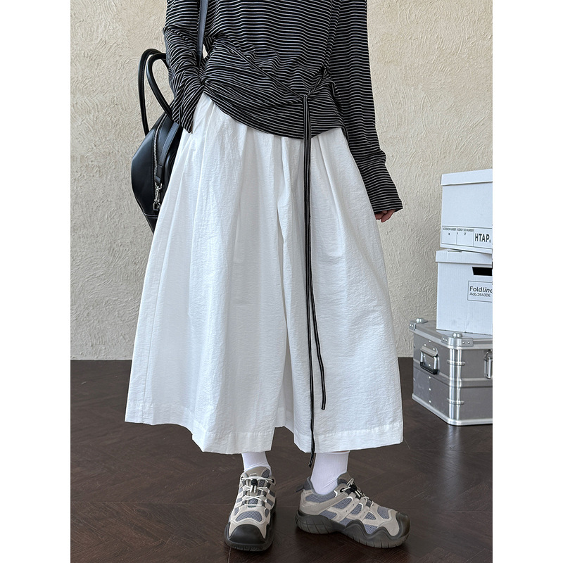 Luxi Design Casual A-Line Loose Wide-Leg Pants for Women Summer Pleated Elastic Waist Silhouette Cropped Pants 3639 Luxi Design Casual A-Line Loose Wide-Leg Pants for Women Summer Pleated Elastic Waist Silhouette Cropped Pants 3639